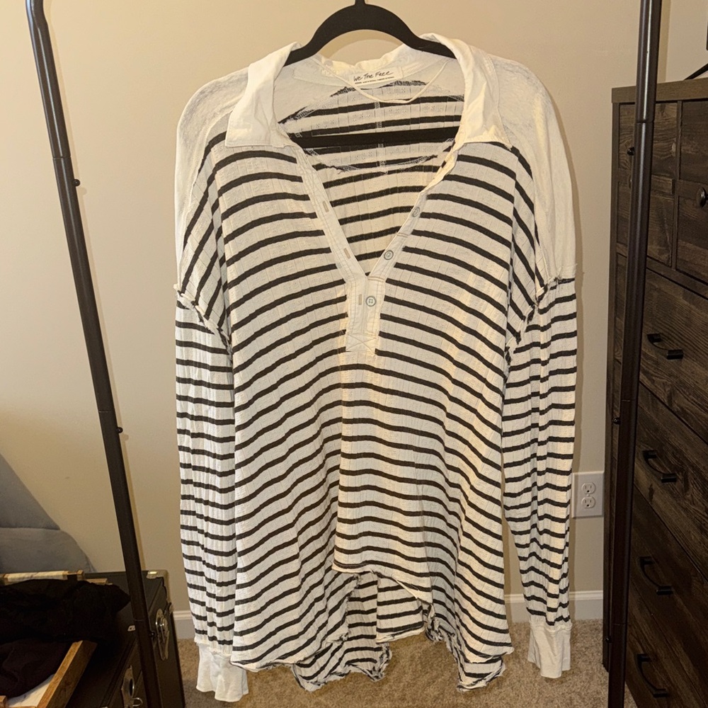 We The Free Grey and Cream Striped Top